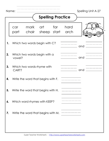 Worksheets - Spelling Practice (A-27)