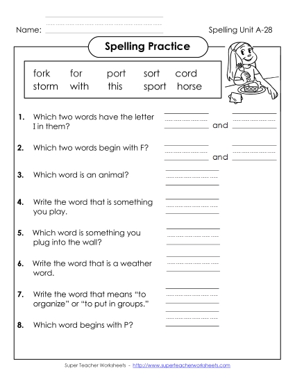 Worksheets - Spelling Practice (A-28)