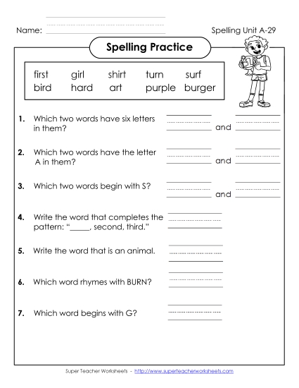 Worksheets - Spelling Practice (A-29)