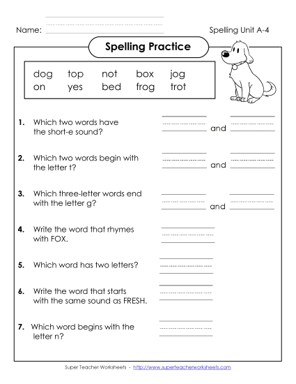 Worksheets - Spelling Practice (A-4)
