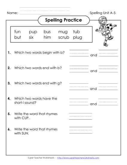 Worksheets - Spelling Practice (A-5)