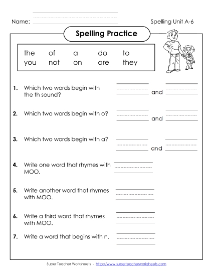 Worksheets - Spelling Practice (A-6)
