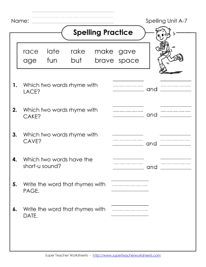 Worksheets - Spelling Practice (A-7)
