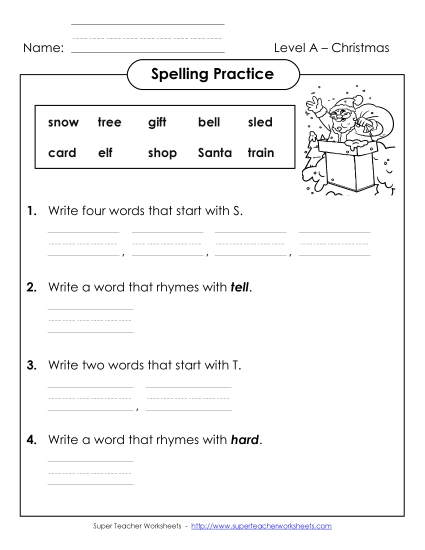 Worksheets and Activities - Spelling Practice (A-Christmas) 