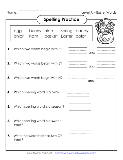 Worksheets - Spelling Practice (A-Easter)