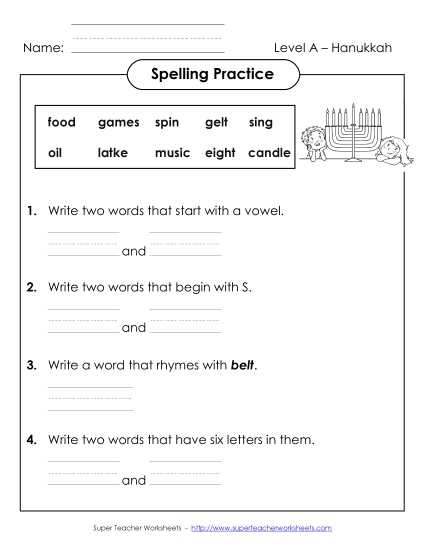 Worksheets and Activities - Spelling Practice (A-Hanukkah) Worksheets and Activities - Spelling Practice (A-Hanukkah)