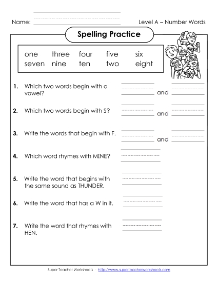 Worksheets and Activities - Spelling Practice (A-Number Words)