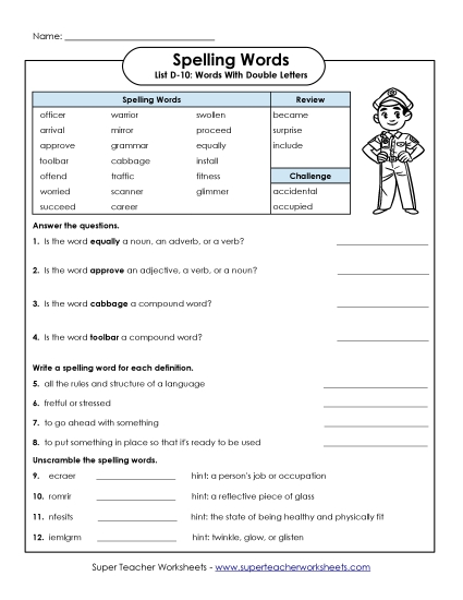 Worksheets - Spelling Question Worksheet (D-10)