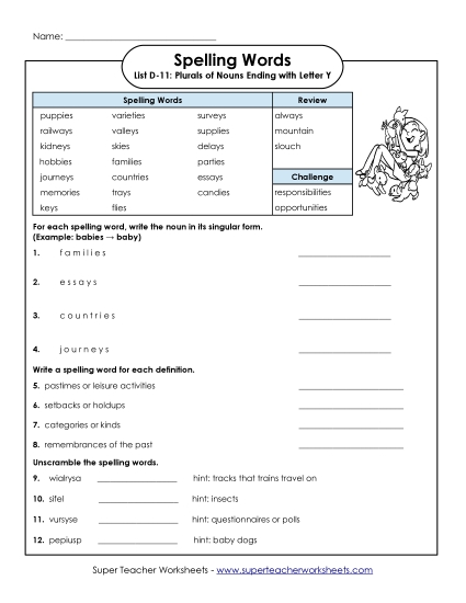 Worksheets - Spelling Question Worksheet (D-11) Worksheets - Spelling Question Worksheet (D-11)