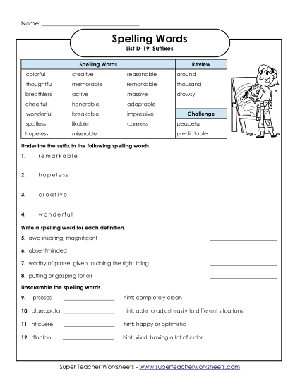 Worksheets - Spelling Question Worksheet (D-19)