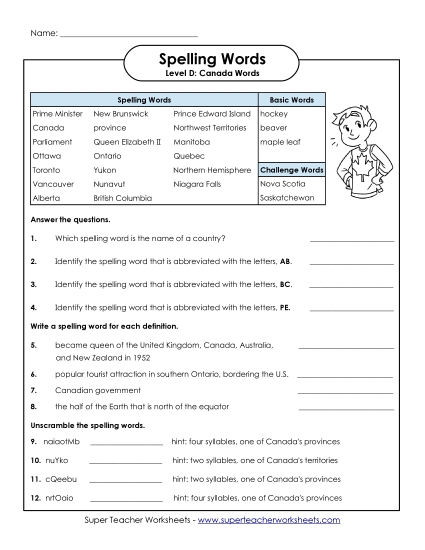 Worksheets and Activities - Spelling Question Worksheet (D-Canada Words) Worksheets and Activities - Spelling Question Worksheet (D-Canada Words)
