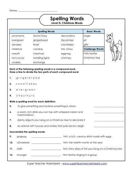 Worksheets - Spelling Question Worksheet (D-Christmas) 