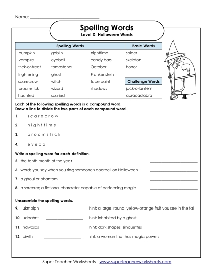 Worksheets - Spelling Question Worksheet (D-Halloween) 