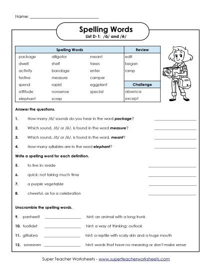 Worksheets - Spelling Questions (D-1)