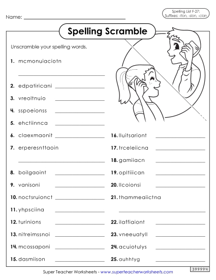 Worksheets and Puzzles - Spelling Scramble (F-27) Worksheets and Puzzles - Spelling Scramble (F-27)