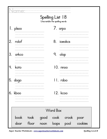 Grade 2 Spelling /oo/ Words - Spelling Scramble (Grade 2)