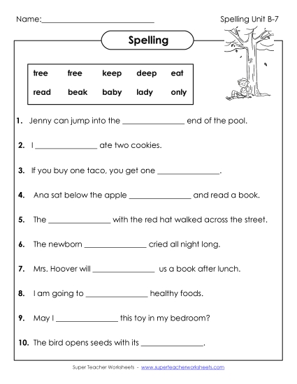Worksheets - Spelling Sentences (B-7)