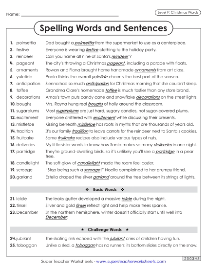 Spelling Test - Spelling Sentences (Christmas)