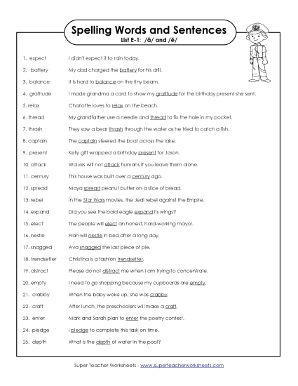 Spelling Test - Spelling Sentences (E-1)