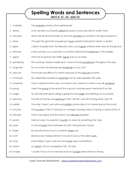 Spelling Test - Spelling Sentences (E-2) Spelling Test - Spelling Sentences (E-2)