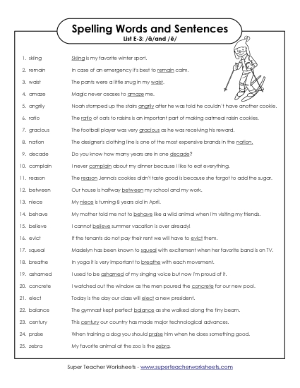 Spelling Test - Spelling Sentences (E-3)