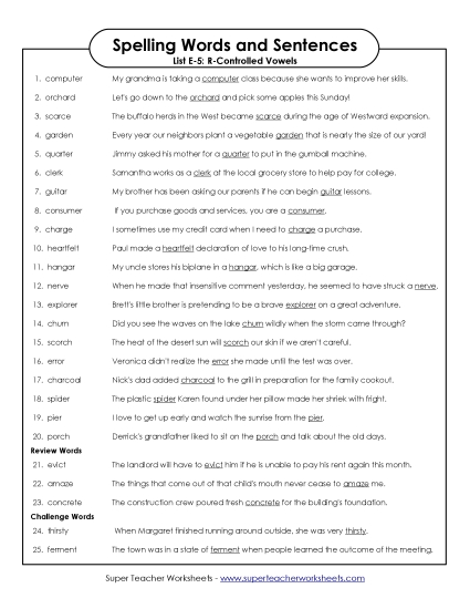 Spelling Test - Spelling Sentences (E-5) Spelling Test - Spelling Sentences (E-5)