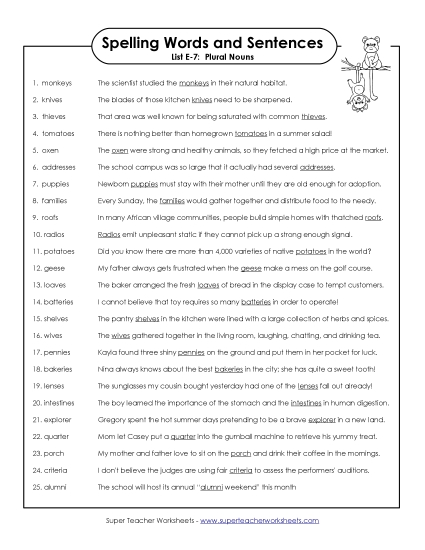 Spelling Test - Spelling Sentences (E-7)