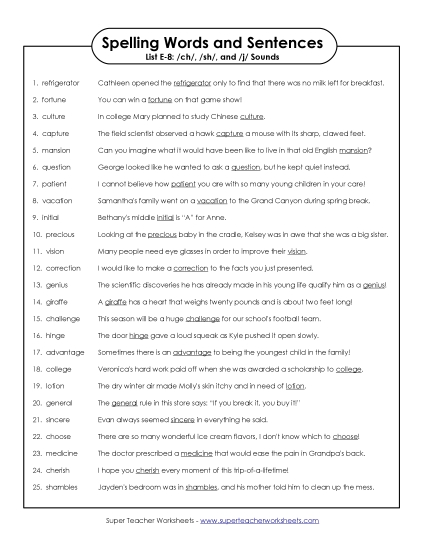 Spelling Test - Spelling Sentences (E-8)