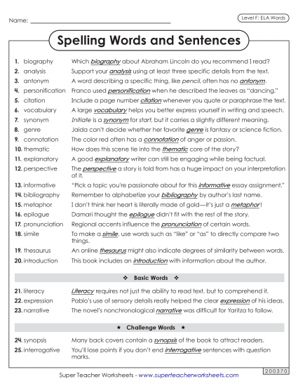 Spelling Test - Spelling Sentences (ELA)