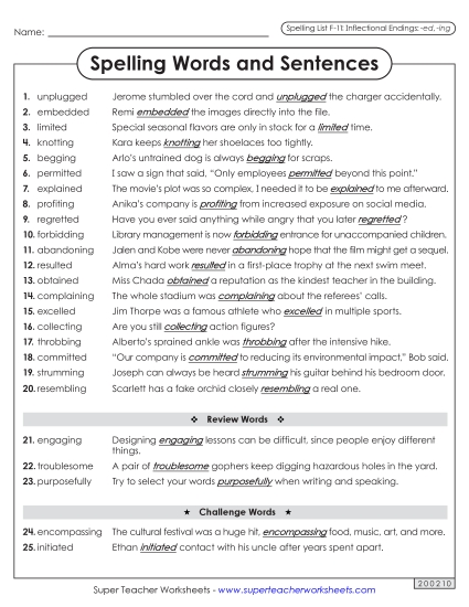 Spelling Test - Spelling Sentences (F-11)