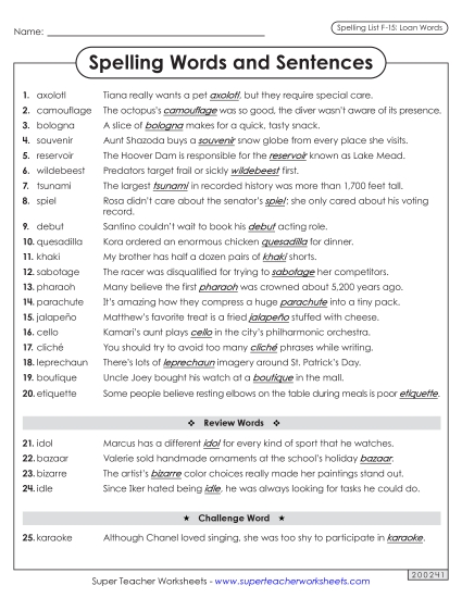 Spelling Test - Spelling Sentences (F-15) Spelling Test - Spelling Sentences (F-15)