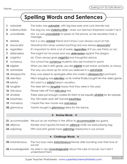 Spelling Test - Spelling Sentences (F-22)