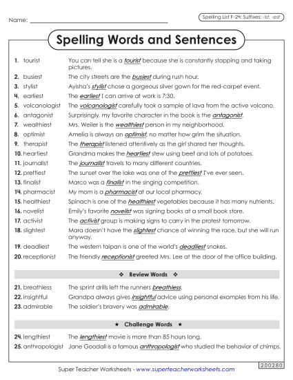 Spelling Test - Spelling Sentences (F-24)
