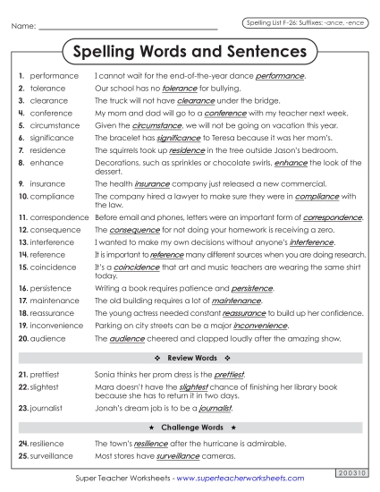 Spelling Test - Spelling Sentences (F-26) 