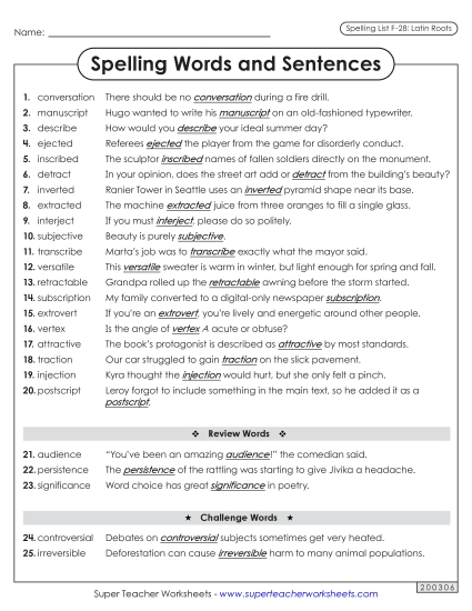 Spelling Test - Spelling Sentences (F-28)