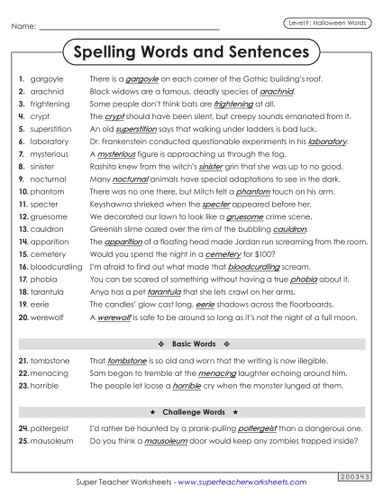 Spelling Test - Spelling Sentences (Halloween)