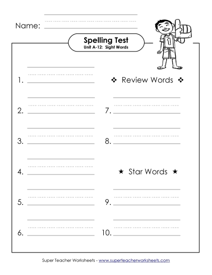 Spelling Test - Spelling Test (A-12) Spelling Test - Spelling Test (A-12)