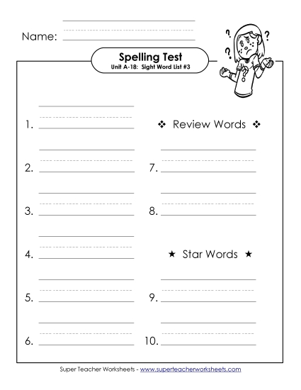 Spelling Test - Spelling Test (A-18) Spelling Test - Spelling Test (A-18)