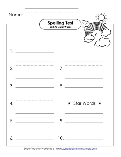 Spelling Test - Spelling Test (A-Color Words) Spelling Test - Spelling Test (A-Color Words)