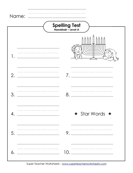 Spelling Test - Spelling Test (A-Hanukkah) 