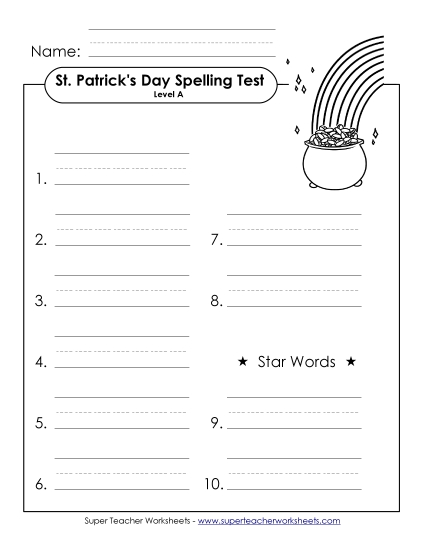 Spelling Test - Spelling Test (A-St. Patrick's Day) 