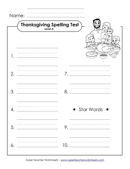 Spelling Test - Spelling Test (A-Thanksgiving) 