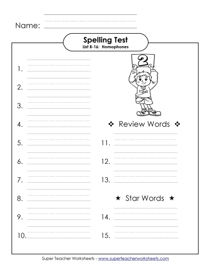 Spelling Test - Spelling Test (B-16)