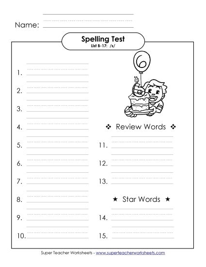 Spelling Test - Spelling Test (B-17) Spelling Test - Spelling Test (B-17)