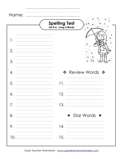 Spelling Test - Spelling Test B-6