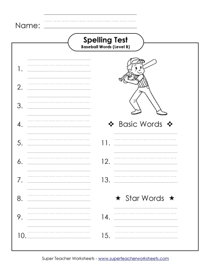 Spelling Test - Spelling Test (B-Baseball) 