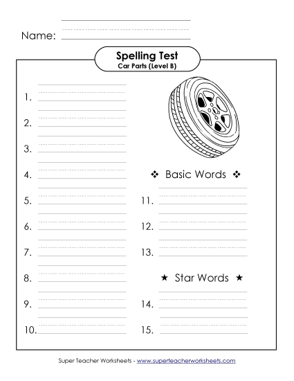 Spelling Test - Spelling Test (B-Car Parts) Spelling Test - Spelling Test (B-Car Parts)