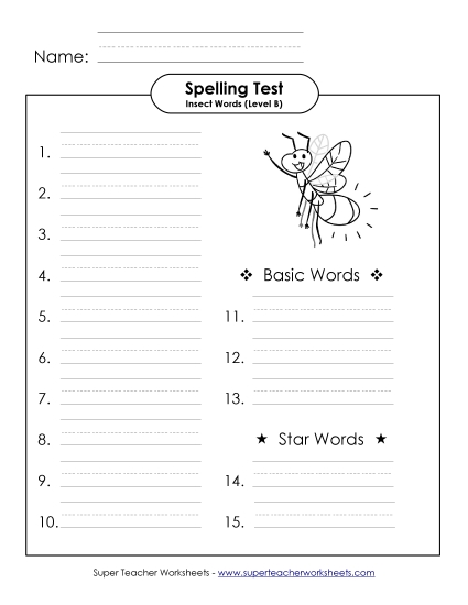 Spelling Test - Spelling Test (B-Insect Words) 