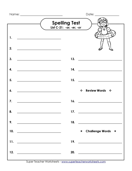Spelling Test - Spelling Test (C-21) Spelling Test - Spelling Test (C-21)