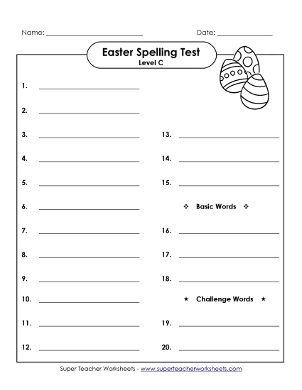 Spelling Test - Spelling Test (C-Easter) 
